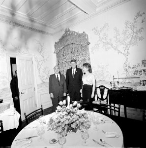 John F. Kennedy with Arthur B. Krim and Dr. Mathilde Krim in New York City JFKWHP-ST-A47-26-62