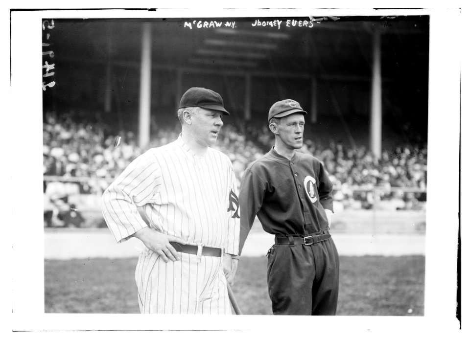 John McGraw, New York NL, (left) & Johnny Evers, Chicago NL, (right) at Polo Grounds, NY (baseball) LCCN2014691333
