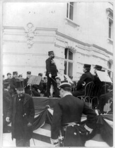 John Philip Sousa, 1854-1932, on podium in front of Marine Band. LCCN2016650657