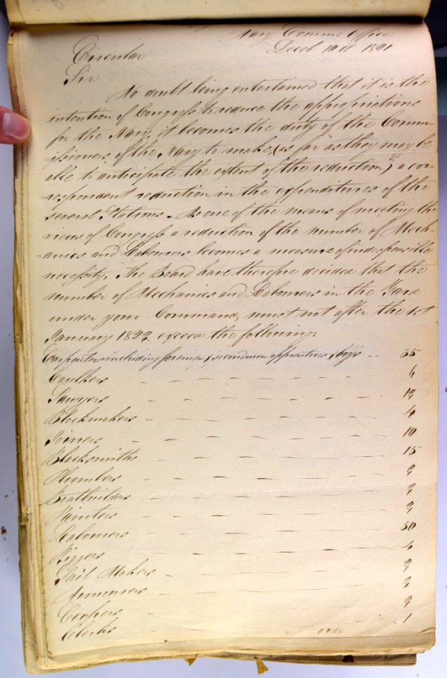 John Rodgers to Samuel Evans Dec 10 1822 re wage limits Brooklyn Navy Yard