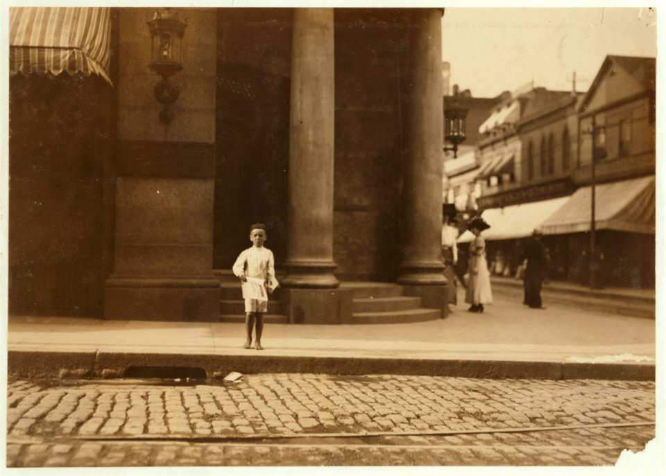 John Sims. See -2304. (Caption 2304- John Sims, 7 year old newsie, New Bedford, Mass. August 22, 1911. Evening. Richard K. Conant, Witness.) LOC nclc.03742