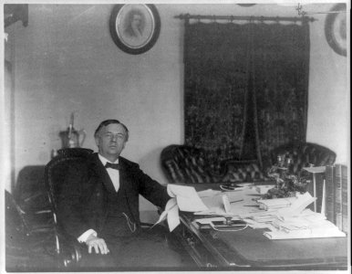 John Wanamaker, 1838-1922, three-quarter length portrait, seated, at desk, facing right LCCN2001703936