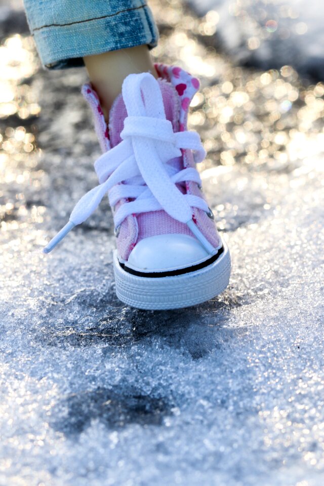 Pink miniature blue shoes