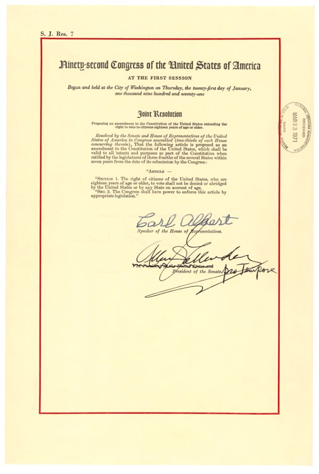 Joint Resolution Proposing the Twenty-Sixth Amendment to the United States Constitution, 03-23-1971 - 03-23-1971 (5476885948)
