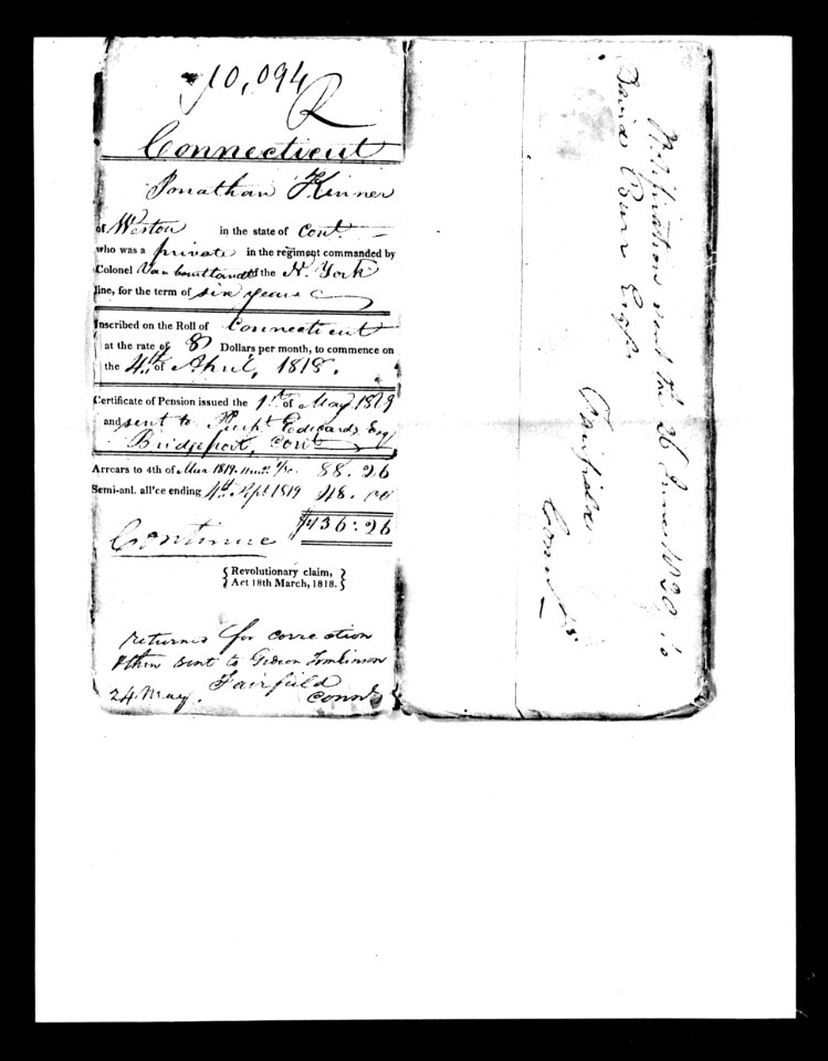 Jonathan Kinner (1744-1838) land grant jacket