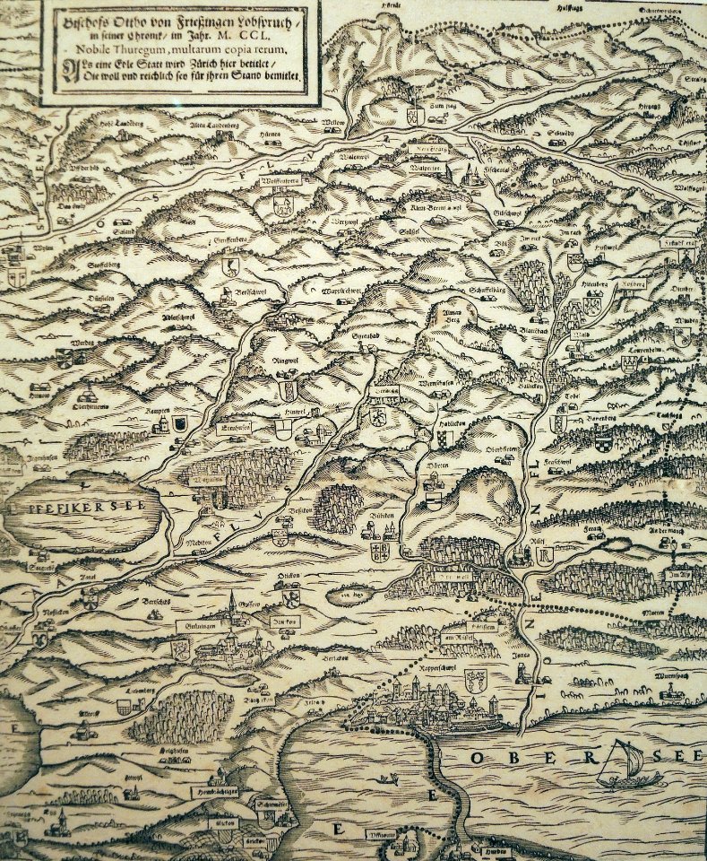 Jos Murers Karte des Zürcher Herrschaftsgebiets von 1566 (Ausschnitt) - Stadtmuseum Rapperswil - 'Stadt in Sicht - Rapperswil in Bildern' 2013-10-05 16-05-26 (P7700)