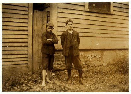 Joseph Crapo, 47 Fruit St., works in Eclipse Mills. Apparently 13 years old. Right hand. Left hand, Albert Duquette, 183 Union St. works in weave shed, putting drop wires on weave machine. LOC nclc.02261