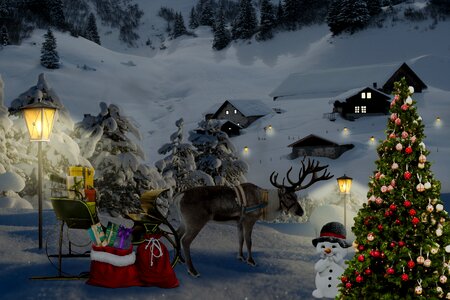 Reindeer christmas tree gifts photo