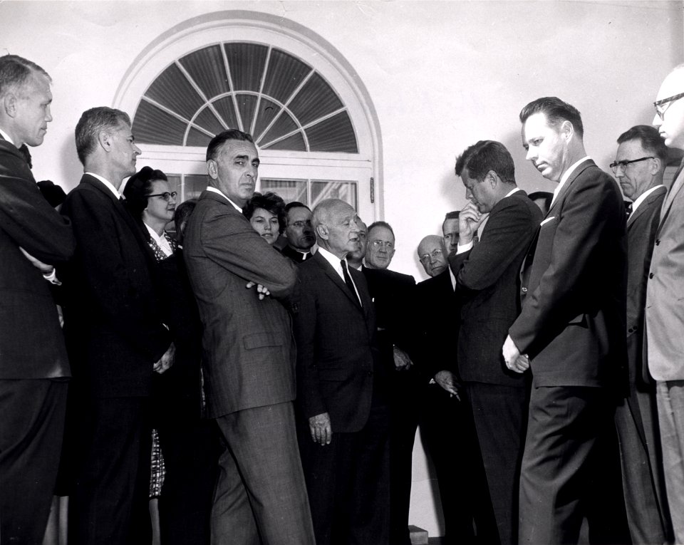 Joshua Lederberg with Abe Ribicoff and Wendell Stanley at the White House