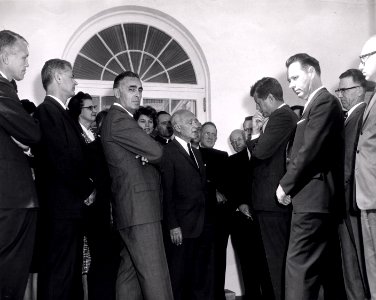 Joshua Lederberg with Abe Ribicoff and Wendell Stanley at the White House