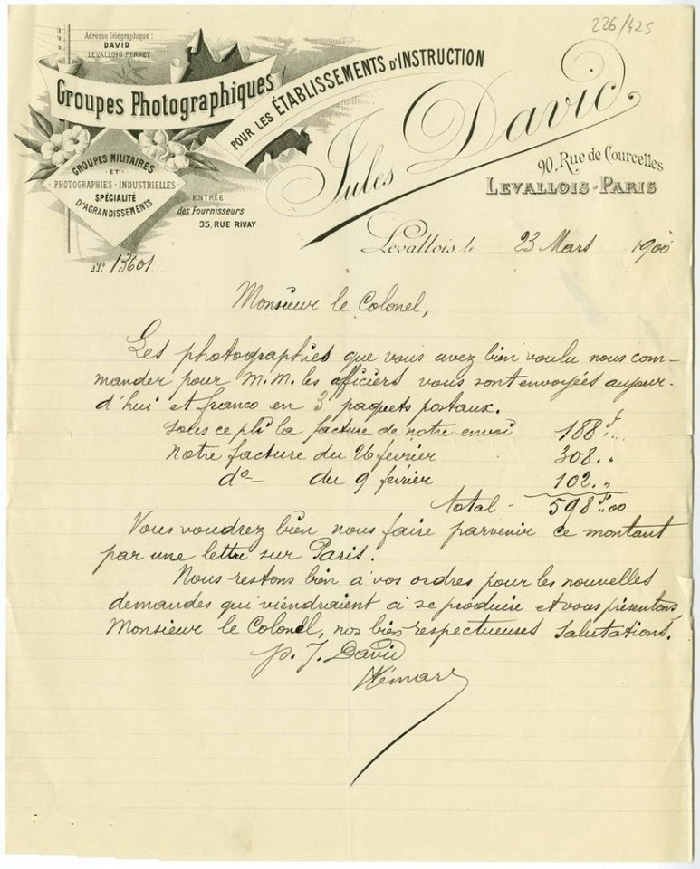 Jules David, letter 1900