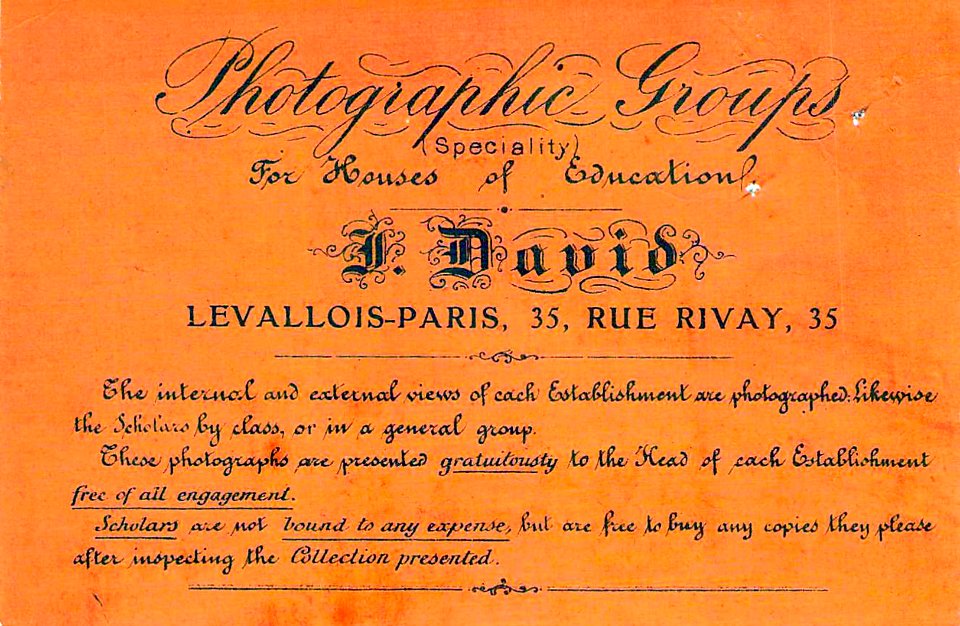Jules David, carte de visite en anglais