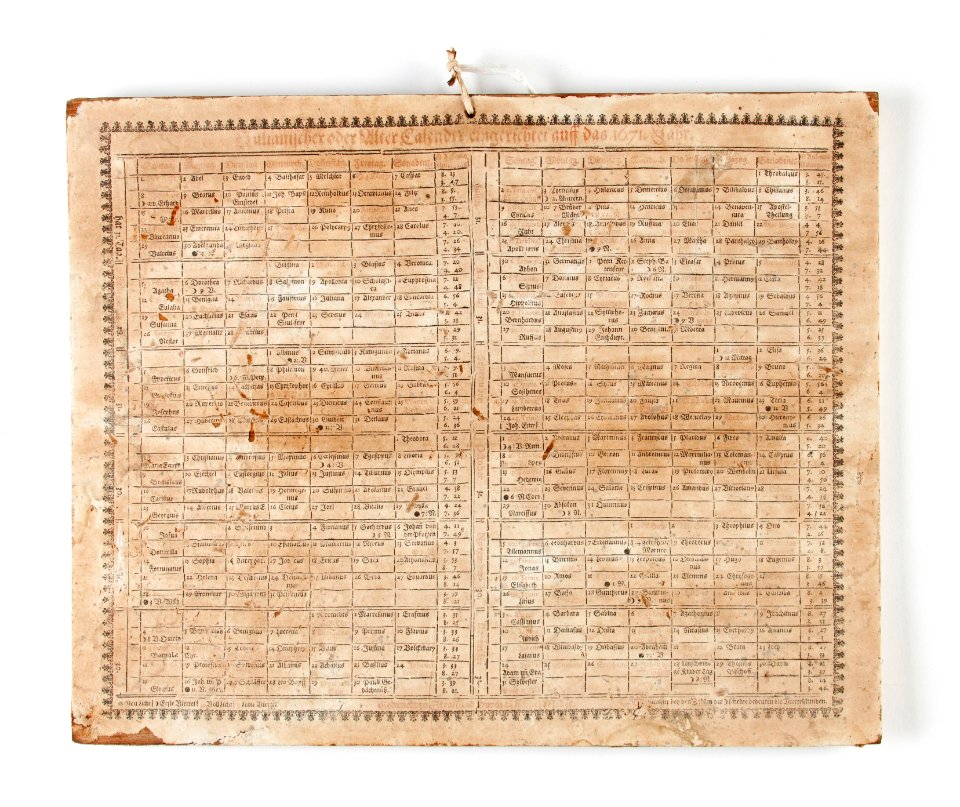 Juliansk kyrkokalender för år 1671, skriven på tyska - Skoklosters slott - 93147