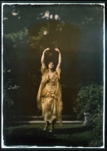 Juliet Barrett Rublee as Tacita the dryad, a character in Percy MacKaye's play Sanctuary- A Bird Masque, in rehearsal for first performance at the Meriden Bird Club sanctuary dedication in LOC agc.7a18022