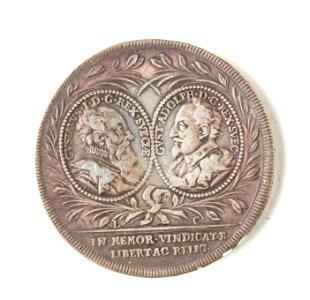 Jubileumsmynt, 1721. Frånsida; Gustav I samt Gustav II Adolf - Skoklosters slott - 109313