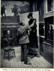 Julius Exter in seinem Atelier in Übersee am Chiemsee, 1905