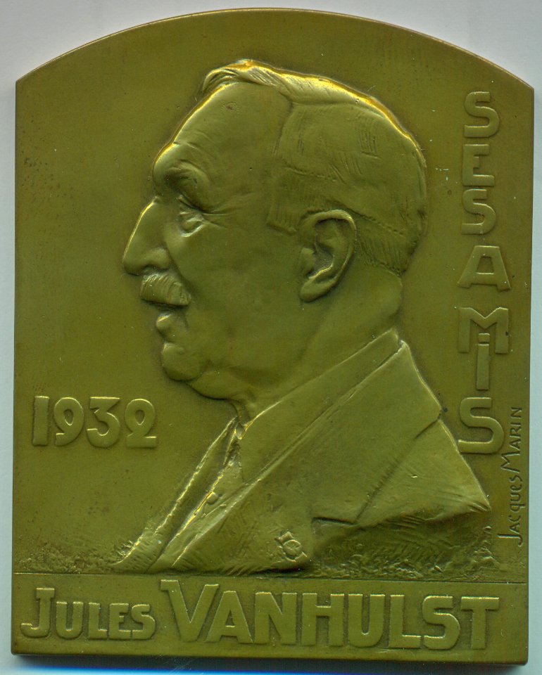 Jules Vanhulst 1932, plaquette by Jacques Marin (1877-1950), Belgium, 1932, Coins and Medals Department of the Royal Library of Belgium, 2N81 - 2 (recto)
