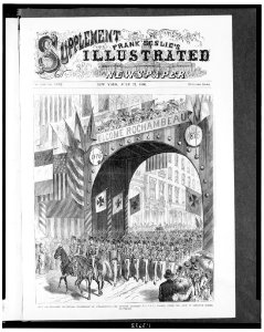 July 4th, 1876. The Centennial celebration in Philadelphia - The Seventh regiment, N.G.S. N.Y., passing under the arch in Chestnut Street LCCN95507529
