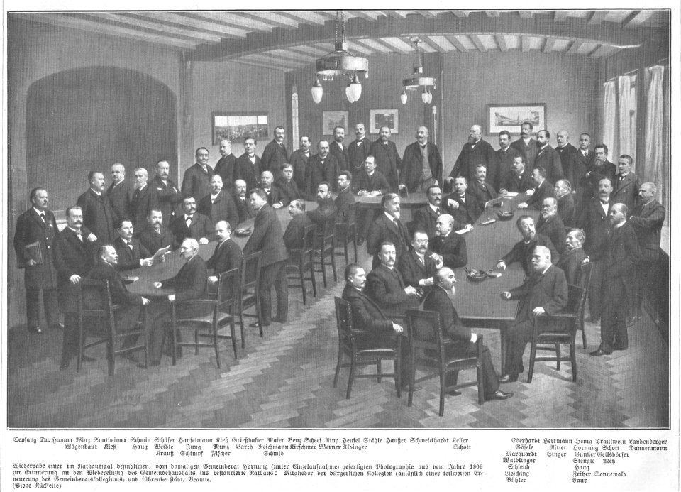 JW Hornung - Tübinger Gemeinderäte, Mitglieder des Bürgerausschusses und führende Beamte (Fotomontage 1909 TGV059)