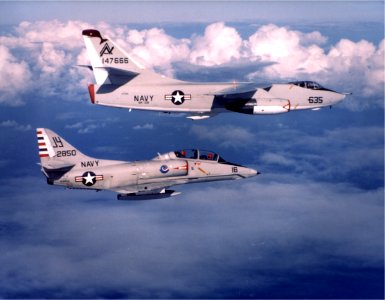 KA-3B of VAK-308 in flight with VC-12 TA-4J near Roosevelt Roads