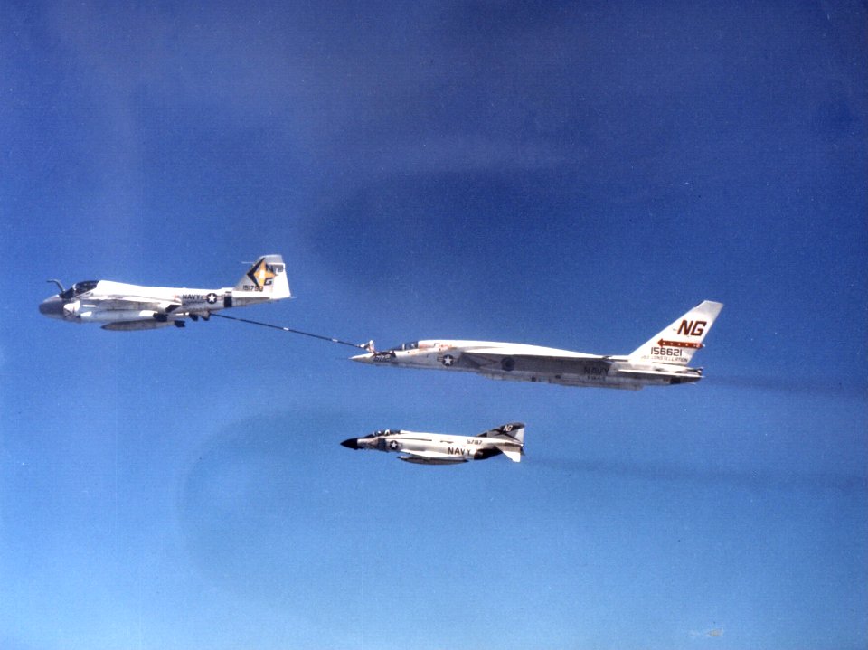 KA-6D ov VA-165 refuels RA-5C and F-4J over the Indian Ocean 1974