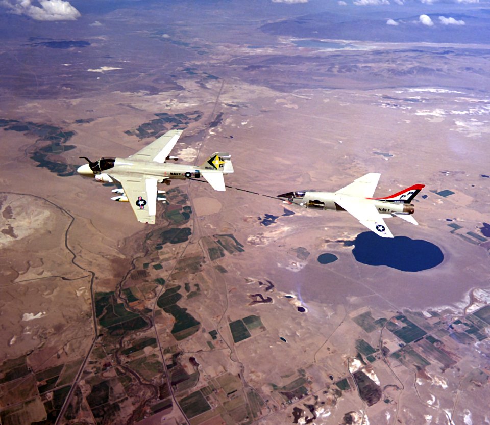 KA-6D VA-165 refuels VFP-63 RF-8G 1975