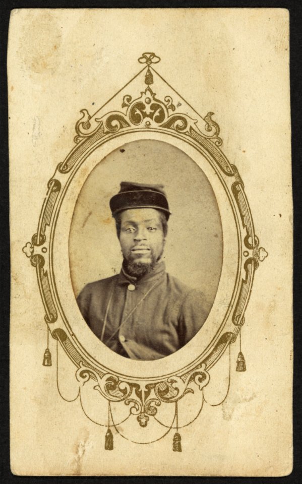 Kager Mays, African American soldier, half-length portrait, facing front) - Shepherd & Smith, post artists, Camp McClellan, Iowa; Rock Island Barracks, Ill LCCN2010647912