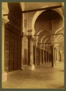 Kairouan. Details of the cloister of the Grand Mosque, showing ancient Greek and Roman columns taken from various ruins of Tunisia - Lehnert et Landrock, Tunis. LCCN2003691251