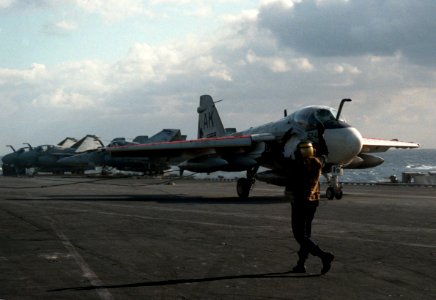 KA-6D VA-55 after landing on USS Coral Sea 1986 photo