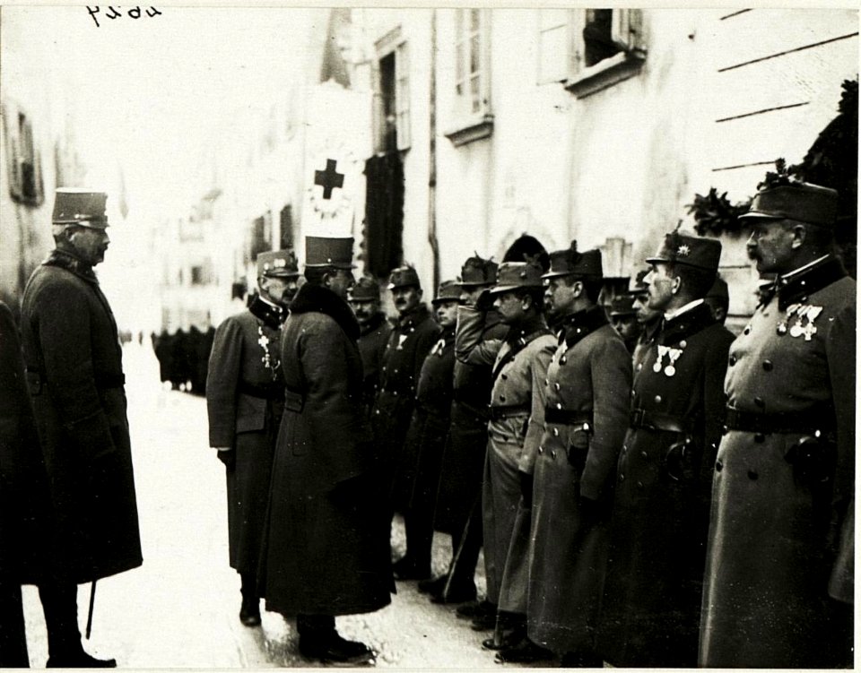Kaiser Karl I., Besuch in Vezzano, Vorstellung der Offiziere. (BildID 15415512)