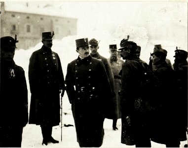 Kaiser Karl I., .Besuch in Trient,, bei den Tiroler Kaiserjägern am Waffenplatz. Im Hintergrund, Feldmarsschallleutnant Alfred Krauss, Generalstabschef der Heeresgruppe Erzherzog Eugen (BildID 15415218)