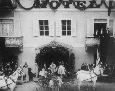 Kaiser Franz Joseph zu Besuch in Alt Aussee - Abfahrt zur Festwiese - 1902