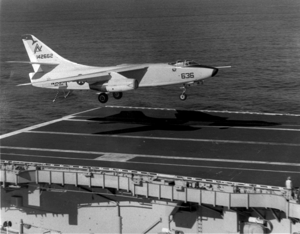 KA-3B of VAK-308 landing on USS Ranger (CV-61) 1986