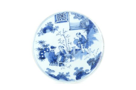 Kakfat i fajans med figurer, blå kineserier, från 1600-talets senare hälft - Skoklosters slott - 93344