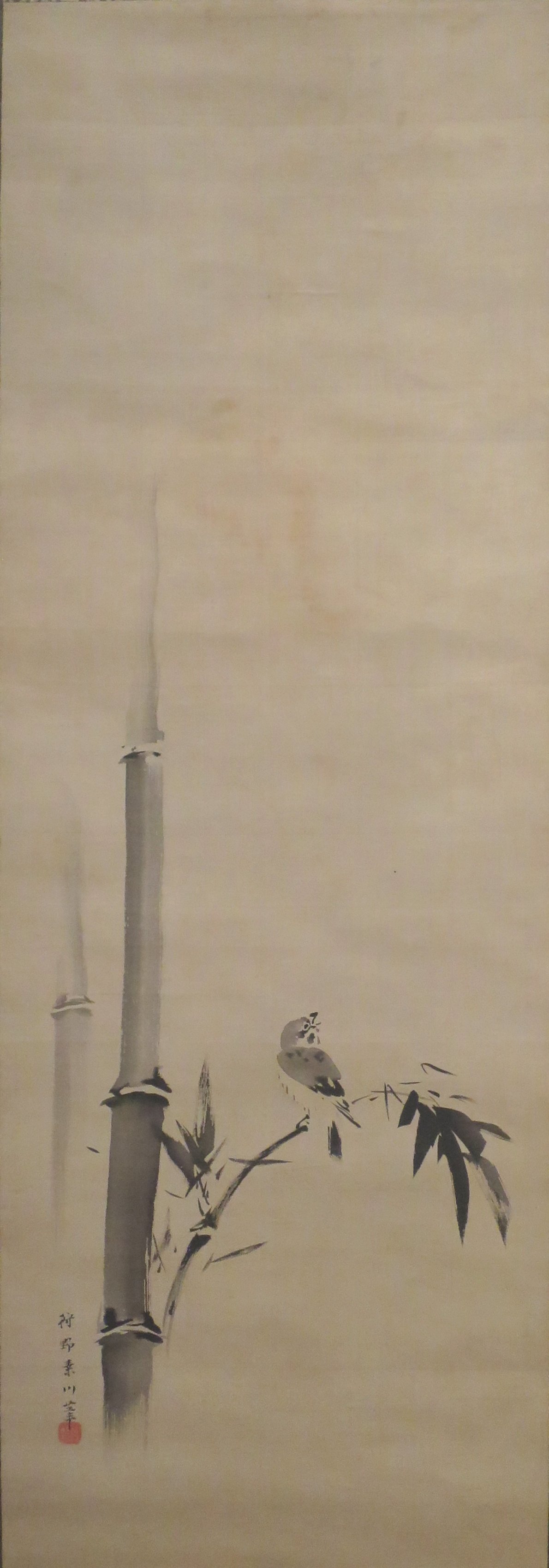 Sparrow on Bamboo by Kano Sosen, early 18th century