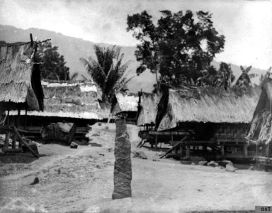 Kantewoe med tortyrpålen. Central-Celebes. Foto erhållit av, först. till museet. Dato 1922 - SMVK - 000347