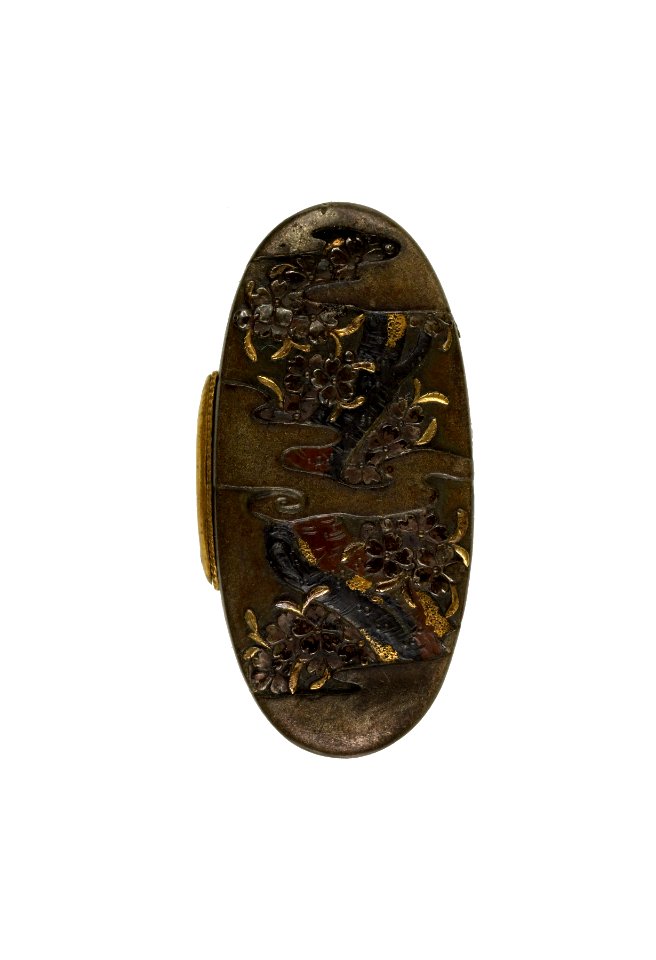 Kano Natsuo - Kashira with Cherry Blossoms in Clouds - Walters 511103
