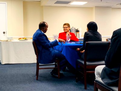Karen Bass with Aden Duale - 2020