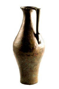 Kan met voetvormig handvat in brons, 100 tot 300 NC, vindplaats- Koninksem, Aan Paspoel, zuidwestgrafveld, 1974, haard 2, collectie Gallo-Romeins Museum Tongeren, 74.A.53