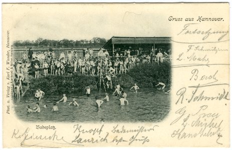 Karl F. Wunder PC 0086 Gruss aus Hannover. Badeplatz. Lichtdruck Knackstedt Näther Hamburg 1899