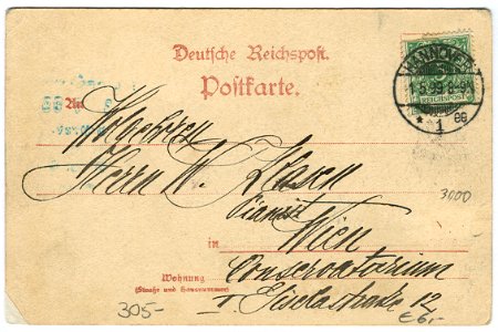 Karl F. Wunder PC 0284 Hannover. Der neue Listerthurm. Back Side