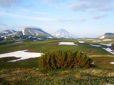 Volcano the snow summer