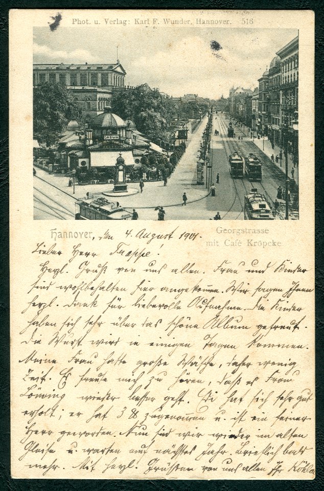 Karl F. Wunder PC 0516 Hannover. Georgstraße mit Café Kröpcke. Hochkant, Bildseite
