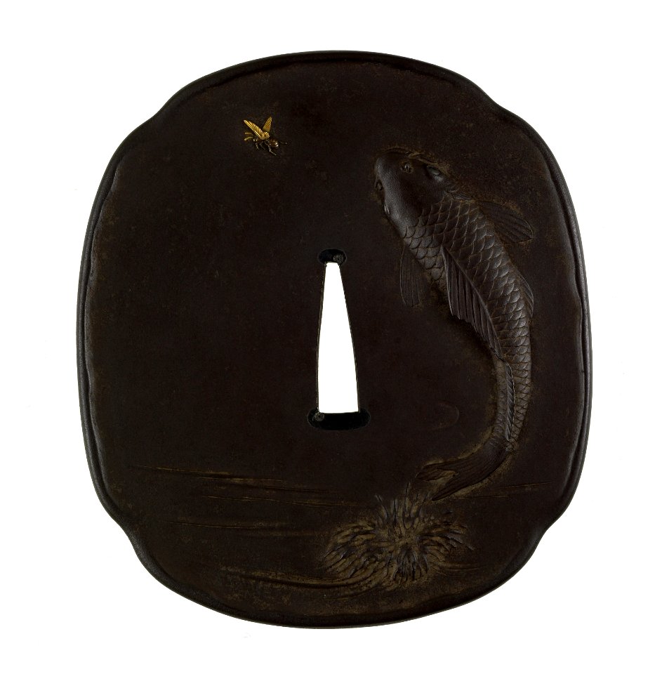 Kano Natsuo - Tsuba with a Carp Leaping Out of Water - Walters 51397