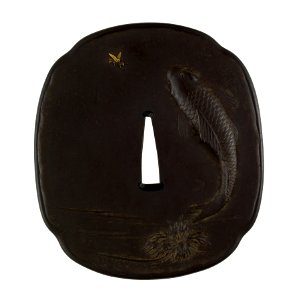 Kano Natsuo - Tsuba with a Carp Leaping Out of Water - Walters 51397