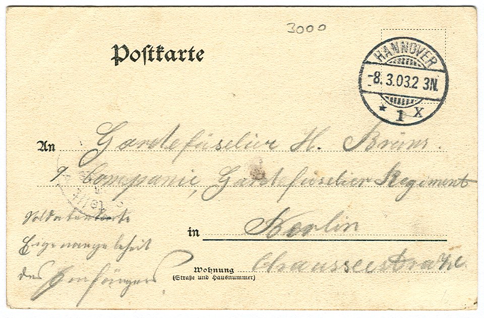 Karl F. Wunder PC 0594 Hannover. Waterloosäule. Back Side