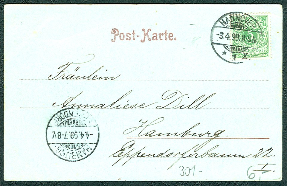Karl F. Wunder PC 0519 Hannover, Ernst-Auguststraße mit Marktthurm Mondscheinkarte Adressseite