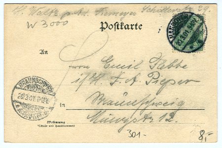Karl F. Wunder PC 0698 Hannover. Sophienstraße. Back Side