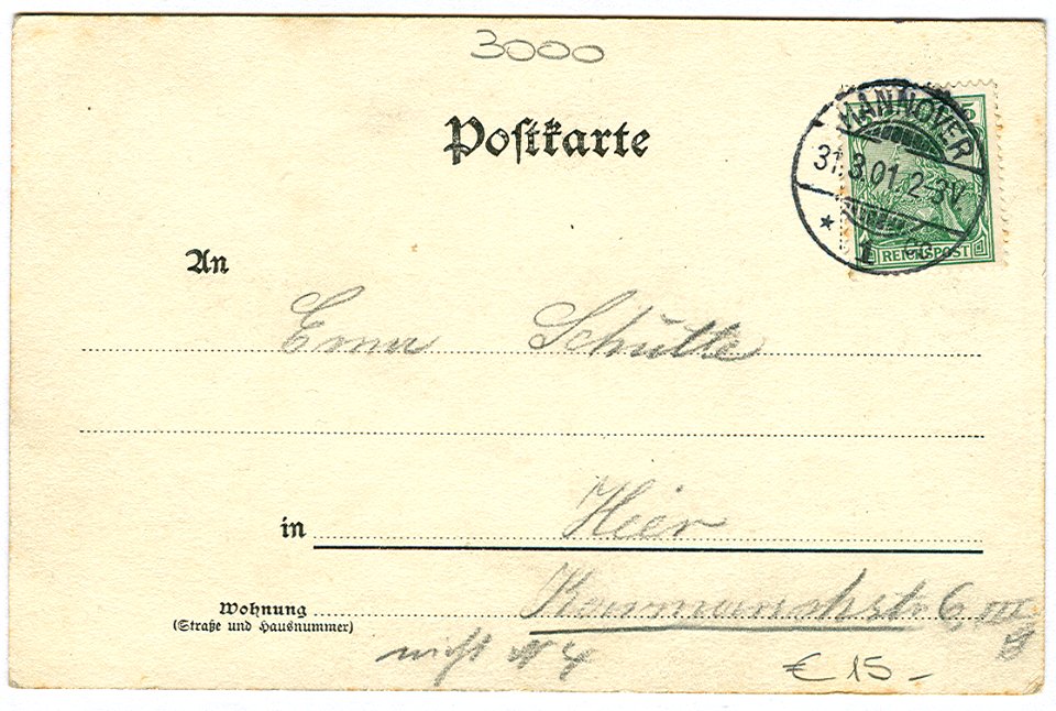 Karl F. Wunder PC 0700 Hannover. Alte Cellerheerstraße. Back Side