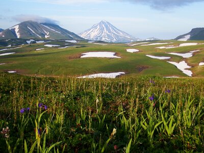 Volcano the snow summer